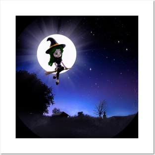 Little Witch Full Moon Night Posters and Art